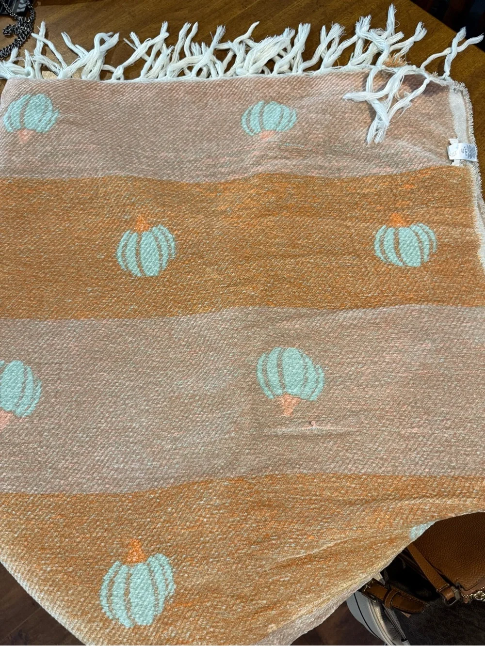 Maurices Orange Cream Pumpkin Motif Woven Throw